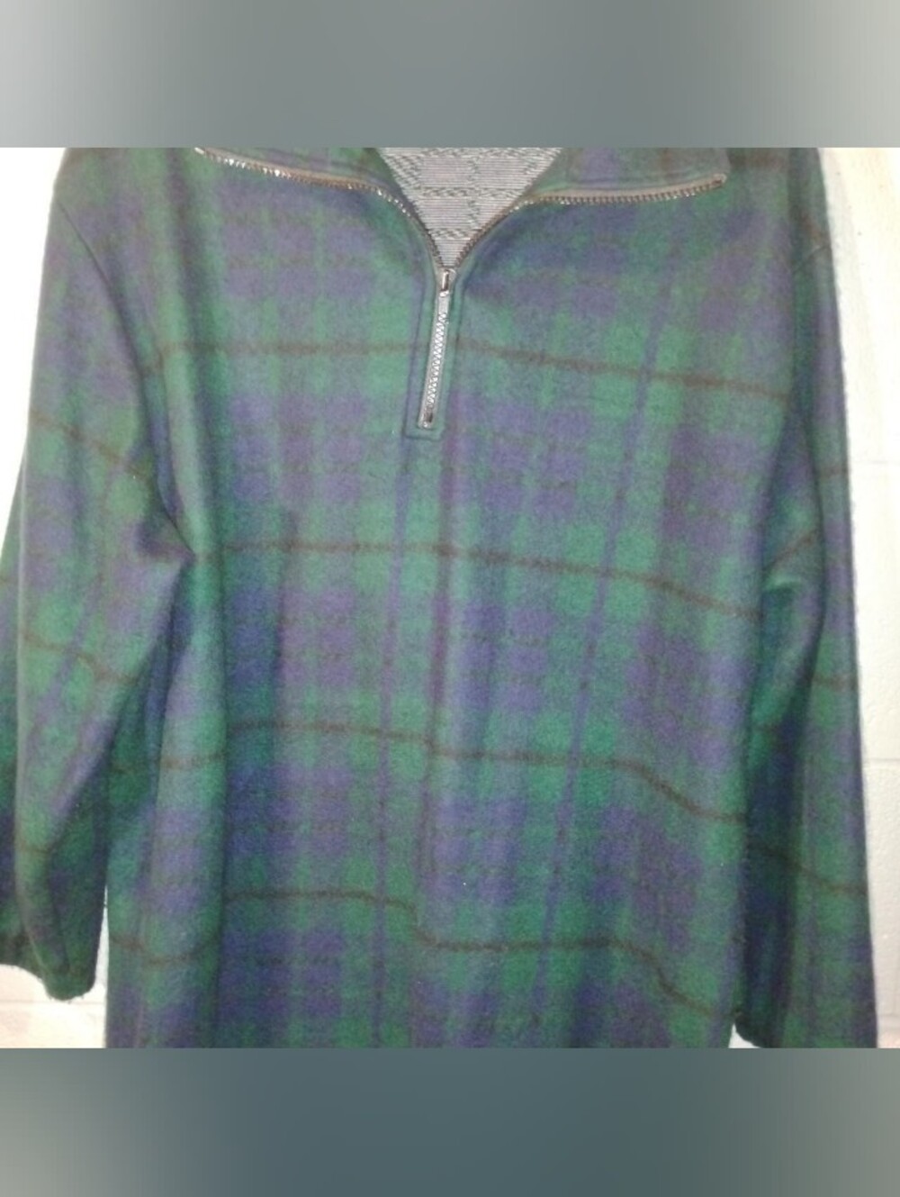 Vintage Forenza Plaid 1/4 Zip Pullover Sweater - Green/Purple/Black - Size Large